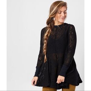 Free People Coffee In The Morning Tunic Top Black NEW